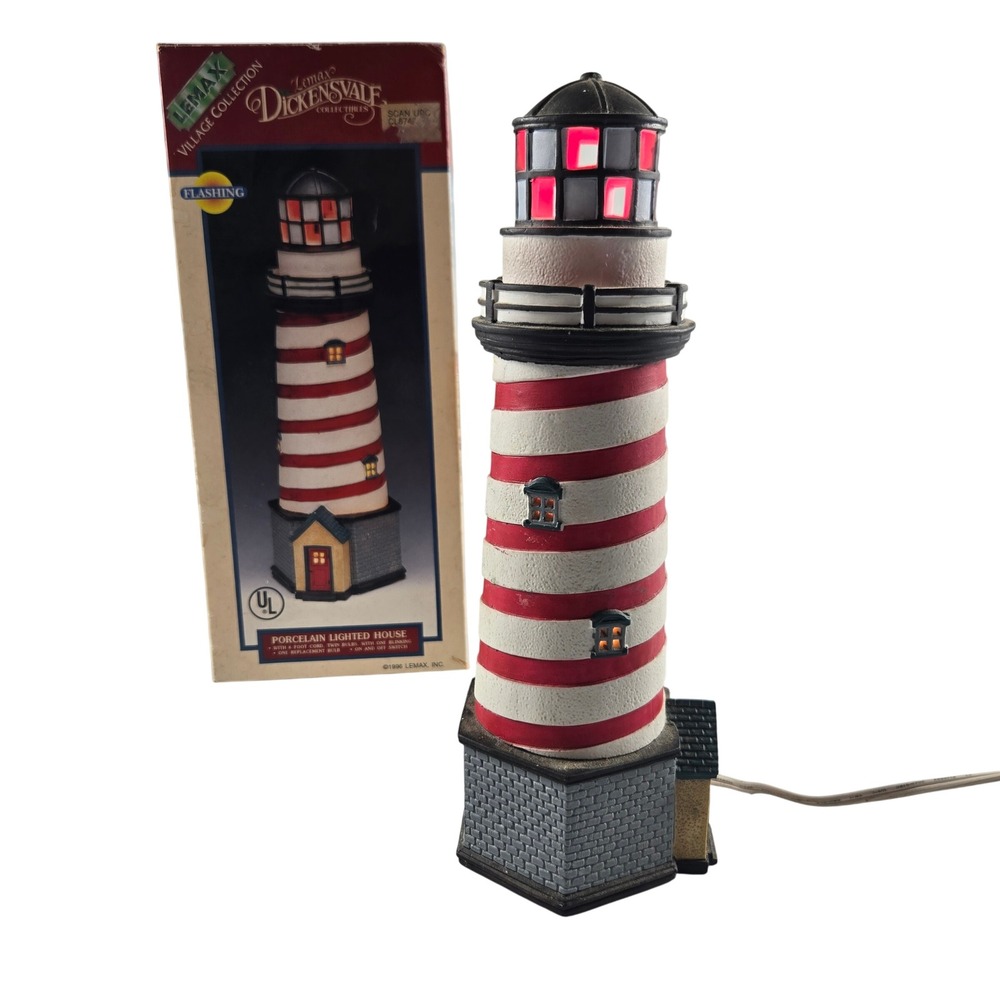 Vintage 1996 Lemax Dickensvale Lighthouse Flashing Light Christmas Village Box